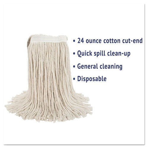 Premium Cut-end Wet Mop Heads, Cotton, 24oz, White, 12-carton