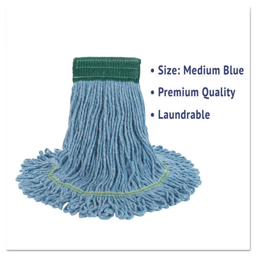 Super Loop Wet Mop Head, Cotton-synthetic Fiber, 5" Headband, Medium Size, Blue, 12-carton