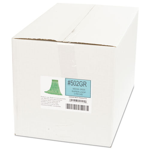 Super Loop Wet Mop Head, Cotton-synthetic Fiber, 5" Headband, Medium Size, Green, 12-carton