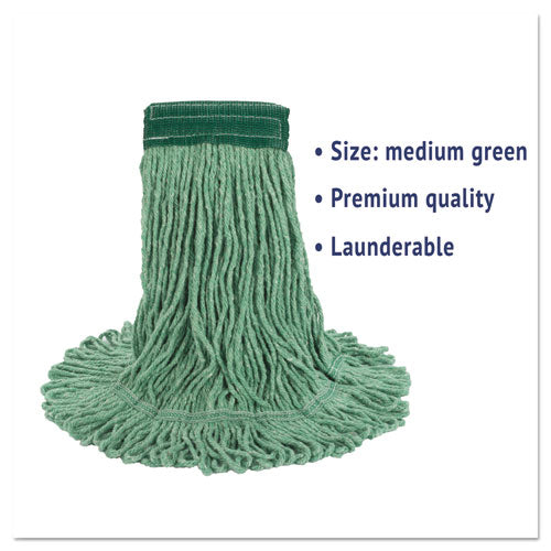 Super Loop Wet Mop Head, Cotton-synthetic Fiber, 5" Headband, Medium Size, Green, 12-carton