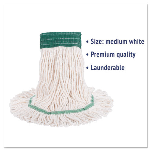 Super Loop Wet Mop Head, Cotton-synthetic Fiber, 5" Headband, Medium Size, White, 12-carton