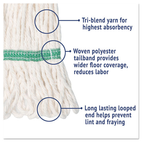 Super Loop Wet Mop Head, Cotton-synthetic Fiber, 5" Headband, Medium Size, White