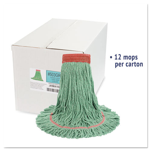 Super Loop Wet Mop Head, Cotton-synthetic Fiber, 5" Headband, Large Size, Green, 12-carton