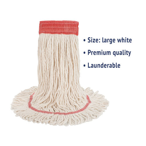 Super Loop Wet Mop Head, Cotton-synthetic Fiber, 5" Headband, Large Size, White, 12-carton