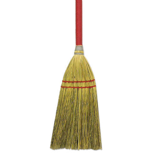 Blended Straw Toy Broom, Red Headband, 24" Red Wooden Handle, 12-carton