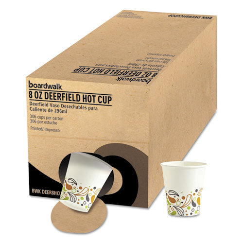 Convenience Pack Paper Hot Cups, 8 Oz, Deerfield Print, 9 Cups-sleeve, 34 Sleeves-carton