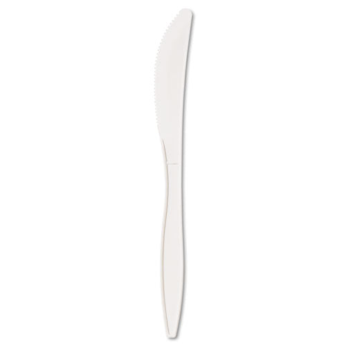 Mediumweight Polypropylene Cutlery, Knife, White, 1000-carton