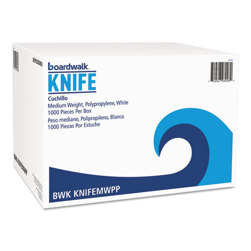 Mediumweight Polypropylene Cutlery, Knife, White, 1000-carton