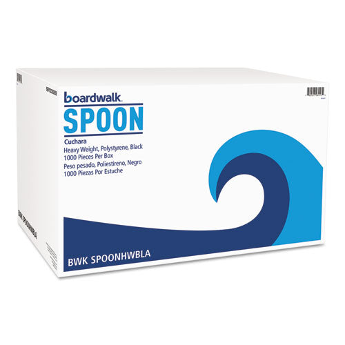 Heavyweight Polystyrene Cutlery, Teaspoon, Black, 1000-carton
