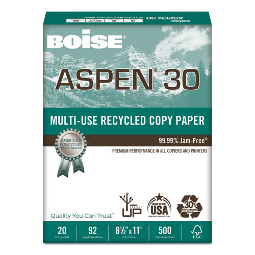 Aspen 30 Multi-use Recycled Paper, 92 Bright, 20lb, 8.5 X 14, White, 500 Sheets-ream, 10 Reams-carton