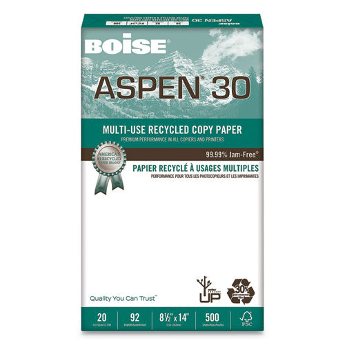 Aspen 30 Multi-use Recycled Paper, 92 Bright, 20lb, 8.5 X 14, White, 500 Sheets-ream, 10 Reams-carton