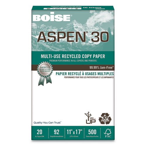 Aspen 30 Multi-use Recycled Paper, 92 Bright, 20lb, 11 X 17, White, 500 Sheets-ream, 5 Reams-carton