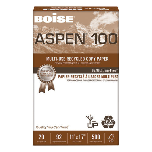 Aspen Multi-use Recycled Paper, 92 Bright, 20lb, 11 X 17, White, 500 Sheets-ream, 5 Reams-carton