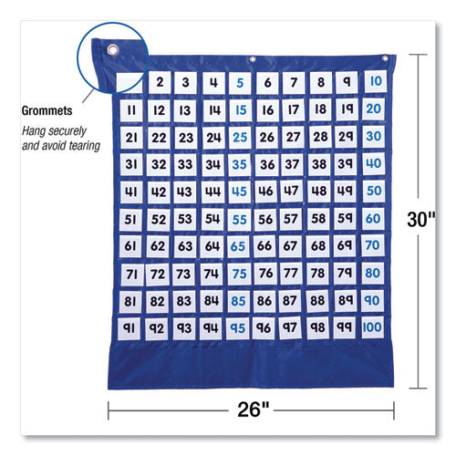 Hundreds Pocket Chart With 100 Clear Pockets, Colored Number Cards, 26 X 30