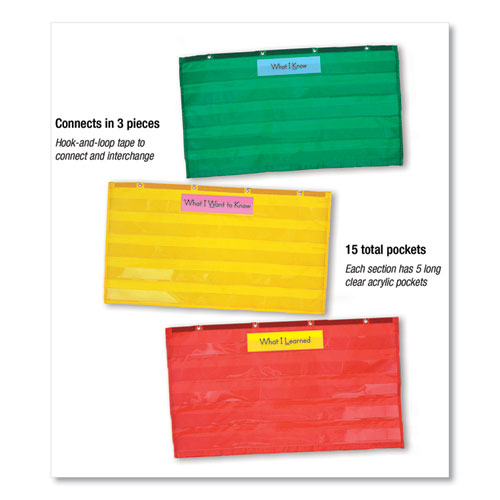 Adjustable Tri-section Pocket Chart With 18 Color Cards, Guide, 33.75 X 55.5