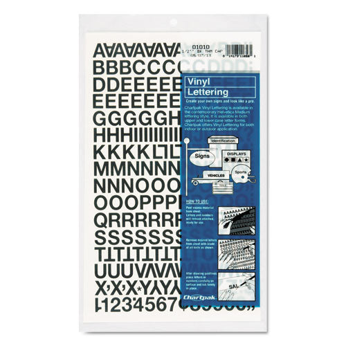 Press-on Vinyl Letters & Numbers, Self Adhesive, Black, 1-2"h, 201-pack