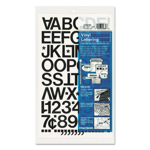 Press-on Vinyl Letters & Numbers, Self Adhesive, Black, 1"h, 88-pack