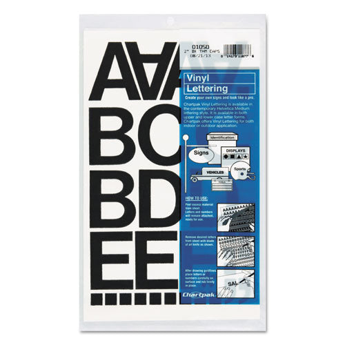 Press-on Vinyl Letters & Numbers, Self Adhesive, Black, 2"h, 77-pack
