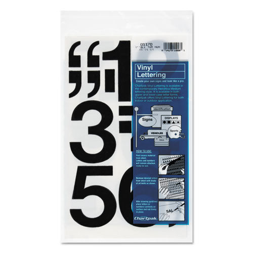 Press-on Vinyl Numbers, Self Adhesive, Black, 3"h, 10-pack