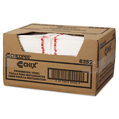 Food Service Towels, 13 X 21, Cotton, White-red, 150-carton