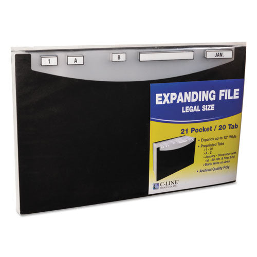 21-pocket Stand-up Design Expanding File, 12" Expansion, 21 Sections, 1-21-cut Tab, Legal Size, Black