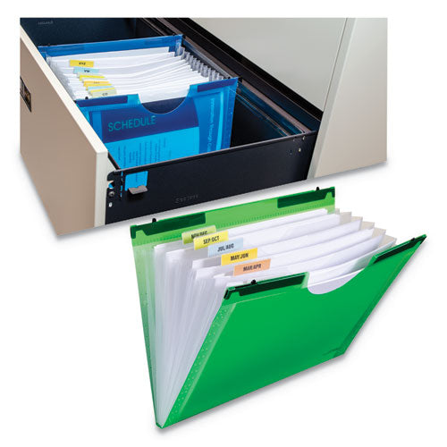 Expanding File W- Hanging Tabs, 0.75" Expansion, 7 Sections, Letter Size, Green