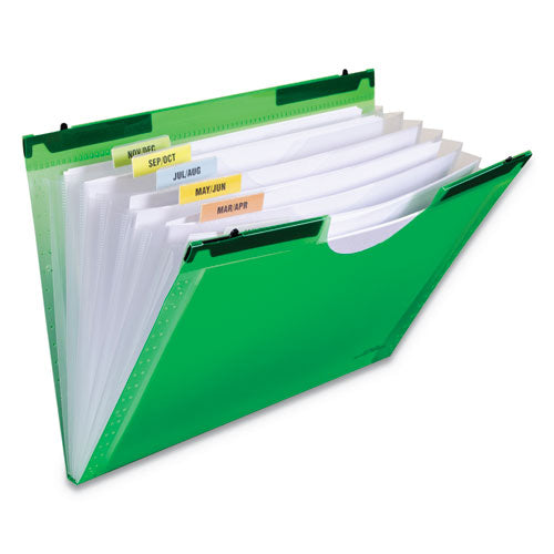 Expanding File W- Hanging Tabs, 0.75" Expansion, 7 Sections, Letter Size, Green