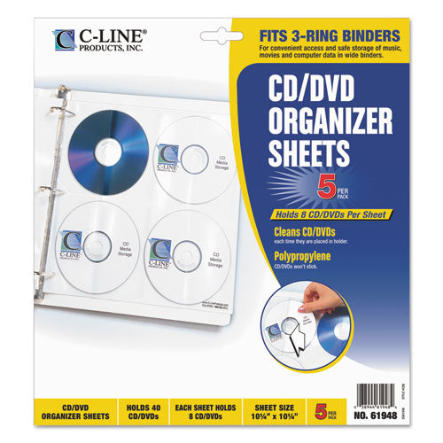Deluxe Cd Ring Binder Storage Pages, Standard, Stores 8 Cds, 5-pack