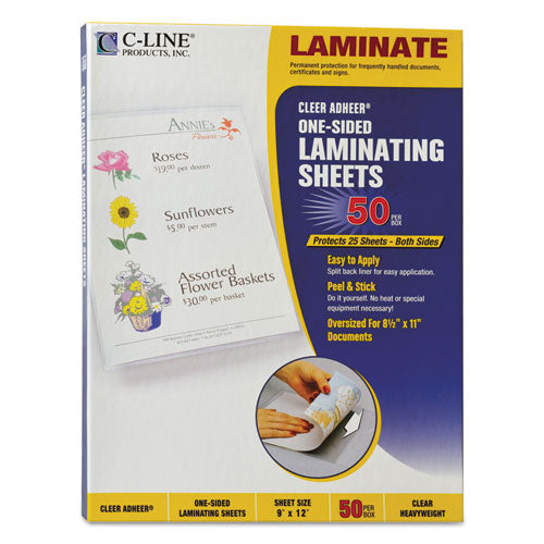 Cleer Adheer Self-adhesive Laminating Film, 2 Mil, 9" X 12", Gloss Clear, 50-box