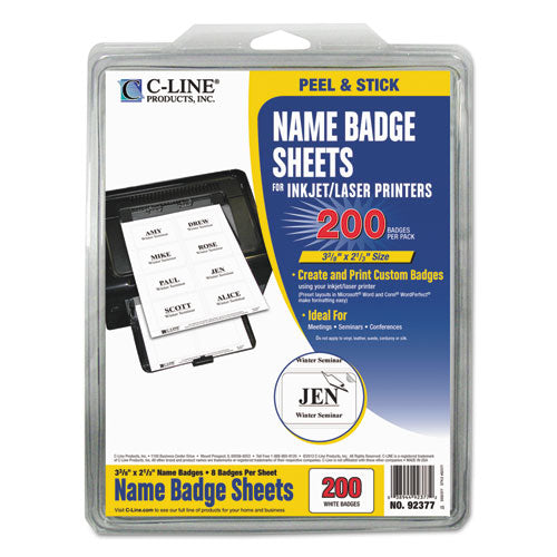 Laser Printer Name Badges, 3 3-8 X 2 1-3, White, 200-box