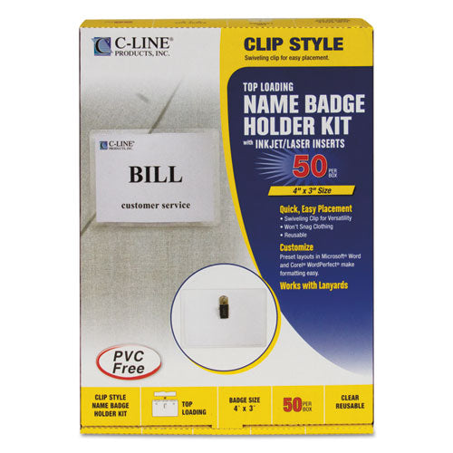 Name Badge Kits, Top Load, 4 X 3, Clear, 50-box