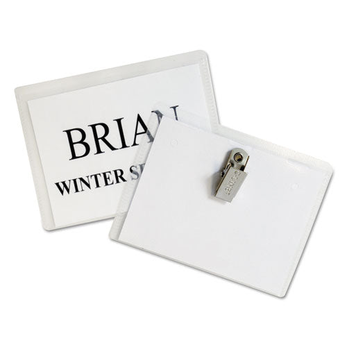 Name Badge Kits, Top Load, 3 1-2 X 2 1-4, Clear, Combo Clip-pin, 50-box