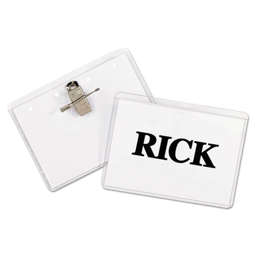 Name Badge Kits, Top Load, 3 1-2 X 2 1-4, Clear, Combo Clip-pin, 50-box