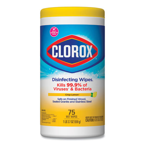 Disinfecting Wipes, 7 X 7 3-4, Crisp Lemon, 75-canister