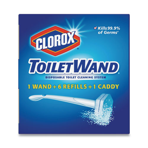 Toilet Wand Disposable Toilet Cleaning Kit: Handle, Caddy And Refills, 6-carton