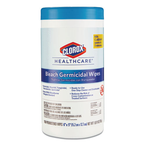 Bleach Germicidal Wipes, 6 X 5, Unscented, 150-canister, 6 Canisters-carton