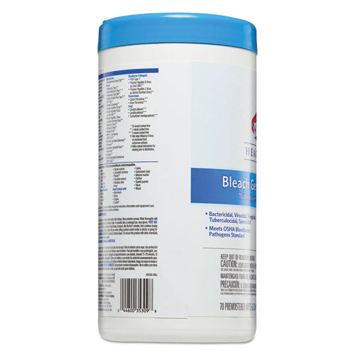 Bleach Germicidal Wipes, 6 3-4 X 9, Unscented, 70-canister