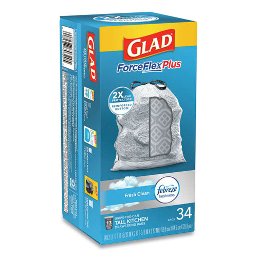 Forceflexplus Odorshield Tall Kitchen Drawstring Trash Bags, 13 Gal, 0.9 Mil, 24" X 28", White, 204-carton