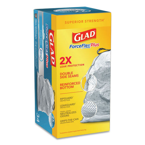 Forceflexplus Odorshield Tall Kitchen Drawstring Trash Bags, 13 Gal, 0.9 Mil, 24" X 28", White, 204-carton