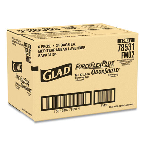 Forceflexplus Odorshield Tall Kitchen Drawstring Trash Bags, 13 Gal, 0.9 Mil, 24" X 28", White, 204-carton