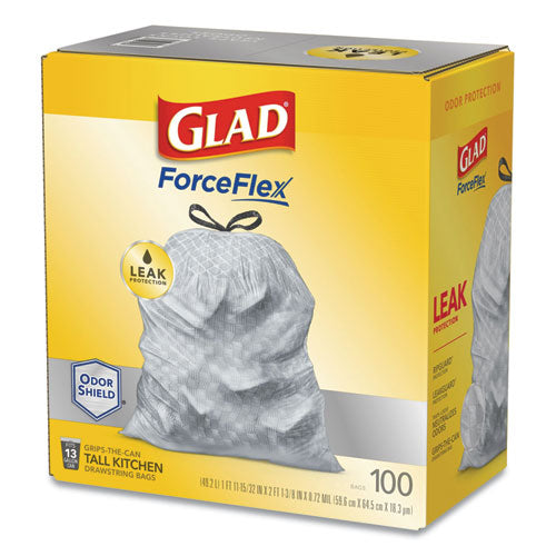 Forceflexplus Tall Kitchen Drawstring Trash Bags, 13 Gal, 0.72 Mil, 23.75" X 24.88", White, 100-box