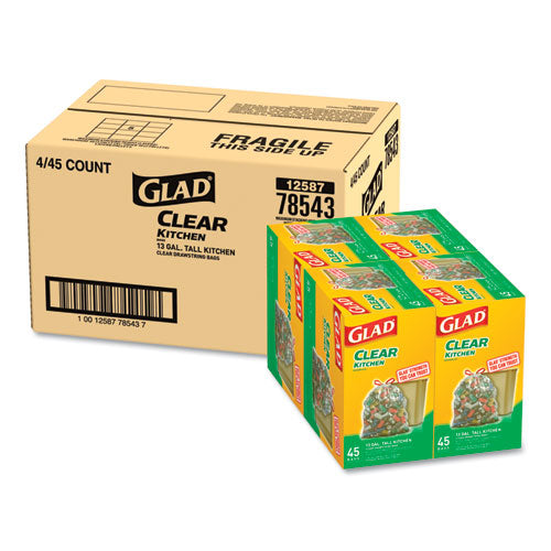 Recycling Tall Kitchen Drawstring Trash Bags, 13 Gal, 0.9 Mil, 24" X 27.38", Clear, 180-carton