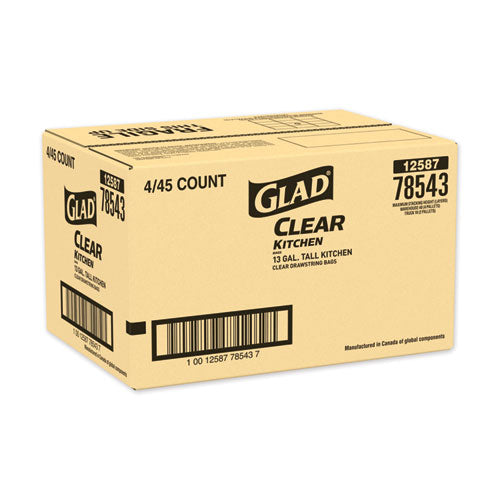 Recycling Tall Kitchen Drawstring Trash Bags, 13 Gal, 0.9 Mil, 24" X 27.38", Clear, 180-carton