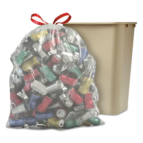 Recycling Tall Kitchen Drawstring Trash Bags, 13 Gal, 0.9 Mil, 24" X 27.38", Clear, 45-box