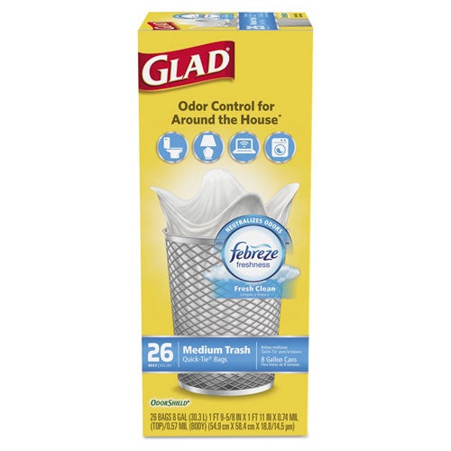 Odorshield Medium Quick-tie Trash Bags, 8 Gal, 0.57 Mil, 21.63" X 23", White, 26-box