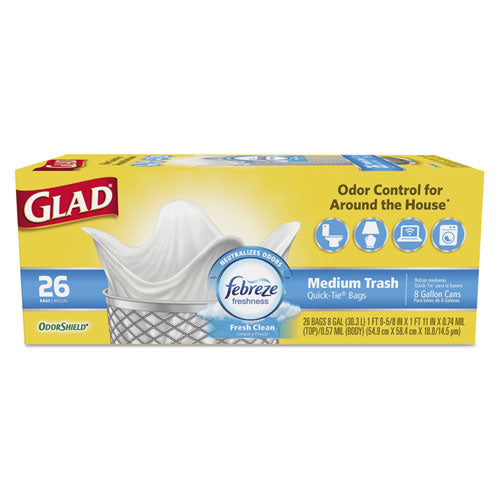 Odorshield Medium Quick-tie Trash Bags, 8 Gal, 0.57 Mil, 21.63" X 23", White, 26-box