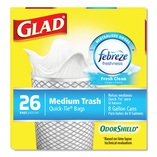 Odorshield Medium Quick-tie Trash Bags, 8 Gal, 0.57 Mil, 21.63" X 23", White, 156-carton