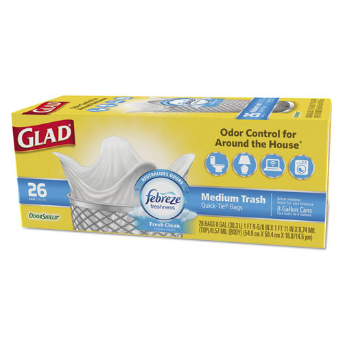 Odorshield Medium Quick-tie Trash Bags, 8 Gal, 0.57 Mil, 21.63" X 23", White, 156-carton