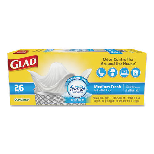 Odorshield Medium Quick-tie Trash Bags, 8 Gal, 0.57 Mil, 21.63" X 23", White, 156-carton