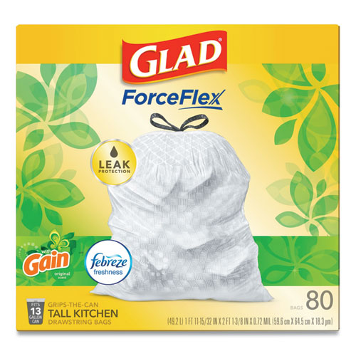 Odorshield Tall Kitchen Drawstring Bags, 13 Gal, 0.95 Mil, 24" X 27.38", White, 240-carton